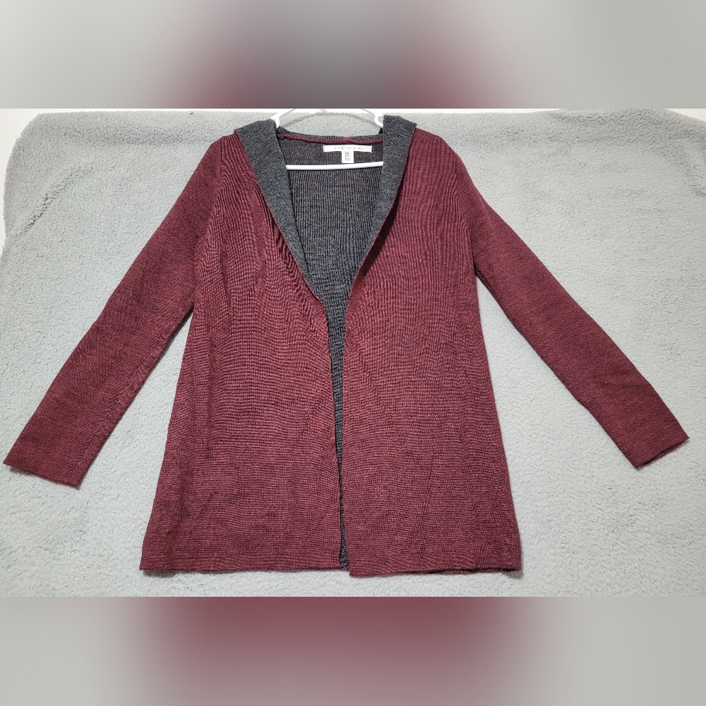 Max Studio Maroon Knit Hooded Open Cardigan Small